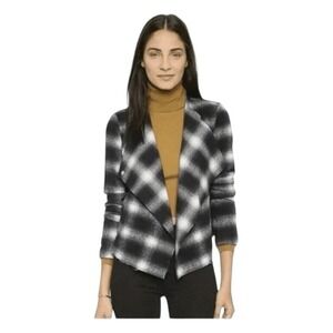 BB Dakota Quinn Buffalo Check Tweed Blazer Jacket Black White Flannel Knit S